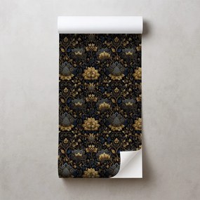 Самозалепващ фототапет – Златни цветя на тъмен фон