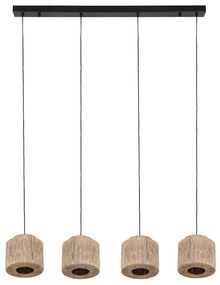 Japandi висяща лампа черна с кафяво въже 4 светлини - Smilla