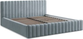 Светлосиньо двойно легло 160x200 cm тапицирано с място за съхранение с включена подматрачна рамка Lemi – Makamii