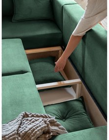 Зелен велурен разтегателен диван (ляв ъгъл) Lazy Lukka - Miuform