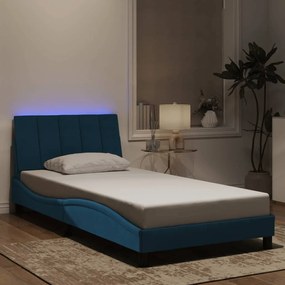 3213767 vidaXL Рамка за легло с LED осветление, синя, 100x200 см, кадифе