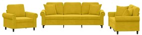 3202196 vidaXL Комплект дивани от 3 части с възглавници, жълт, кадифе