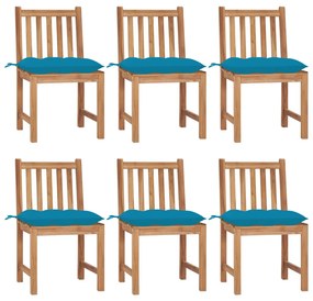 3073134 vidaXL Градински столове, 6 бр, с възглавници, тиково дърво масив