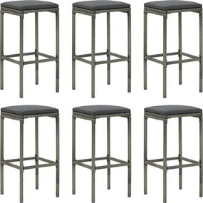 313450 vidaXL Бар табуретки с възглавници, 6 бр, полиратан, сиви