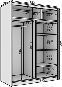 Гардероб Houston 150 плъзгащ се-Leuko-Мауро