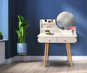 Бяла скандинавска тоалетка с огледало 80x40x120 cm - 2 чекмеджета