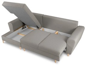 Светлосив разтегателен ъглов диван с място за съхранение от прежда с примки от букле (ляв ъгъл) Kyoto – Cosmopolitan Design