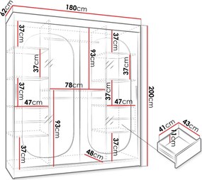 Гардероб Бахрайн 180 плъзгащ-Черен