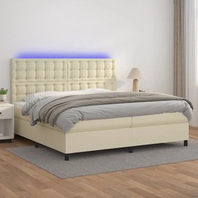 3135965 vidaXL Боксспринг легло с матрак LED кремаво 200x200см изкуствена кожа