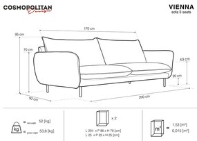 Диван от синьо кадифе 200 cm Vienna - Cosmopolitan Design