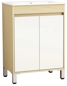 Долен шкаф за баня ICP 6081-085, PVC, меламин + бял гланц, с умивалник, 60x38.5x81см