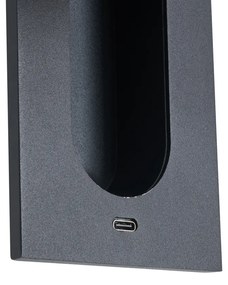 Модерна стенна лампа черна, включваща LED и USB-C порт - Hilton