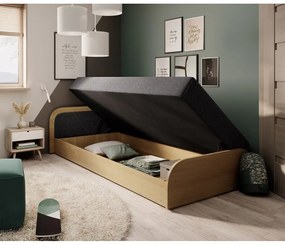 Единично легло 80x190 cm тапицирано/ПДЧ с място за съхранение с включен матрак в цвят жълта охра/тъмносиво Parys – ELTAP