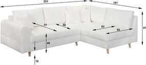 Бял ъглов диван от плат букле (десен ъгъл) Ariella - Ropez
