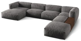Сив кадифен модулен ъглов диван (десен ъгъл/U форма) Martina – Micadoni