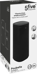 Кош 5five, Кръгъл, Инокс, Пуш бутон, 50 L - Черен