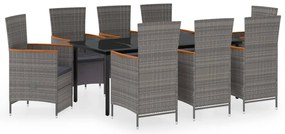 3099464 vidaXL Градински трапезен комплект от 9 части с възглавници сив