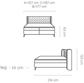 Тапицирано легло Square с матрак и плот-Petrol-140 x 200