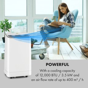 Klarstein Iceblock, мобилен климатик, 3 в 1, 12 000 BTU / 3,5 kW, макс. 400 m³ / h, бял