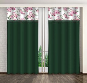 Елегантна тъмнозелена завеса с принт на божур Ширина: 160 см | Дължина: 250 см