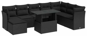 3326206 vidaXL Градински комплект диван с възглавници 9 части черен полиратан