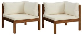 316279 vidaXL Ъглови дивани, 2 бр, с кремавобели възглавници, акация масив