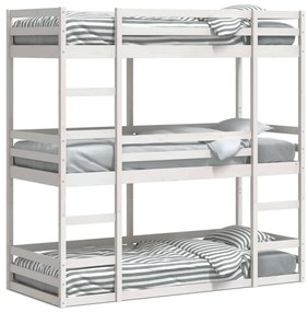 3284252 vidaXL Триетажно легло, бяло, 80x200 см, борово дърво масив