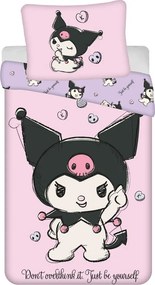 Розово единично памучно детско спално бельо 140x200 cm Hello Kitty "Kuromi" – Jerry Fabrics