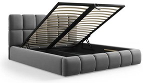 Сиво тапицирано кадифено двойно легло с място за съхранение с включена подматрачна рамка 140x200 cm Bellis – Micadoni