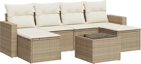 3219318 vidaXL Градински диван с възглавници, 7 части, бежов полиратан