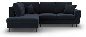Тъмносин кадифен разтегателен ъглов диван с място за съхранение (ляв ъгъл/L форма) Kyoto – Cosmopolitan Design