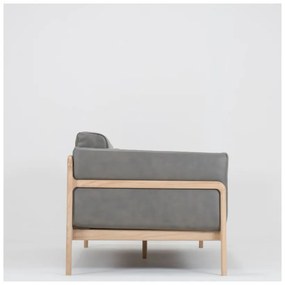 Тъмно сив диван от биволска кожа с масивна дъбова конструкция , 210 см Fawn - Gazzda