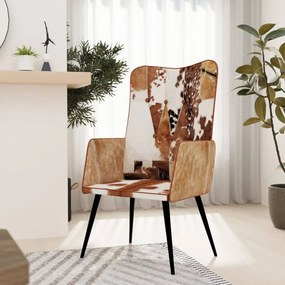 Sonata H Wingback стол с косъм, кафяво и бяло, естествена кожа