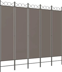 350172 vidaXL Параван за стая, 5 панела, антрацит, 200x220 cм, текстил