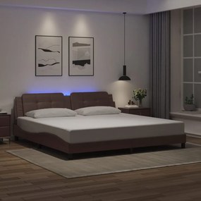 3214133 vidaXL Рамка за легло с LED осветление, кафява, 200x200 см, еко кожа