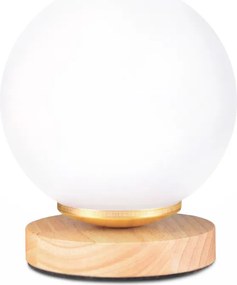 Настолна лампа Luma TopMebel E27 дървена - стъклена в натурален - бял цвят Ø12x18cm