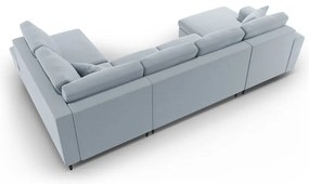 Светлосин кадифен разтегателен ъглов диван с място за съхранение (десен ъгъл/U форма) Kyoto – Cosmopolitan Design