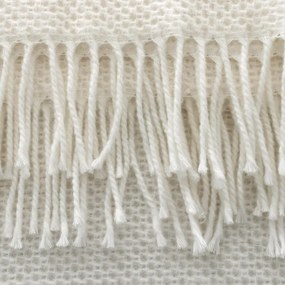 Турско памучно одеяло с декоративни пискюли - кремаво Ширина: 200 см | Дължина: 220 см