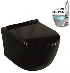 Конзолна тоалетна чиния ICC 3755B NEW, седалка и капак, порцелан, черен, 54x38x37см