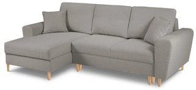 Светлосив разтегателен ъглов диван с място за съхранение от прежда с примки от букле (ляв ъгъл) Kyoto – Cosmopolitan Design