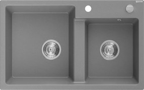 Mexen Tomas гранитна мивка с 2 камери 800 x 500 мм, сива, сифон хром - 6516802000-71