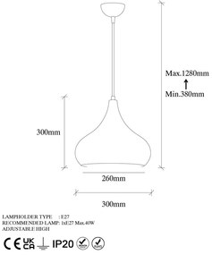 Висящо осветително тяло с метален абажур ø 26 cm Muba – Opviq lights