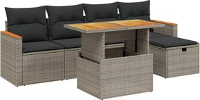 3276035 vidaXL Градински диван с възглавници, 6 части, полиратан, сив
