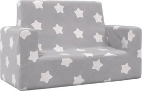 341839 vidaXL 2-местен детски диван, светлосив, на звезди, мек плюш