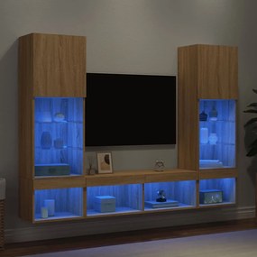 3216692 vidaXL ТВ стенни модули с LED, 5 части, сонома дъб, инженерно дърво