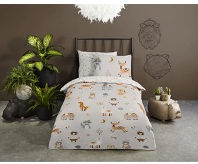 Сиво-бежово единично памучно детско спално бельо 140x200 cm Woody – Good Morning