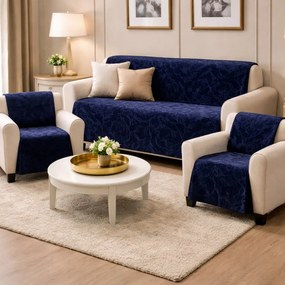 Комплект калъфки за диван и фотьойл с релефна шарка - тъмно синьо Ширина: 160 см | Дължина: 210 см