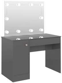 331551 vidaXL Тоалетка с LED лампи, 110x55x145 см, МДФ, сияйно сиво