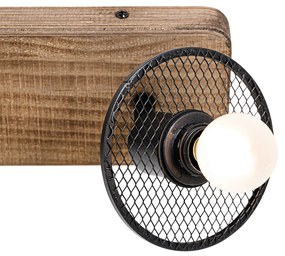 Индустриален таванен прожектор черен с дърво 2-светлина - Jasmine