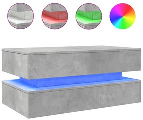 839864 vidaXL Маса за кафе с LED осветление, бетонно сива, 90x50x40 см